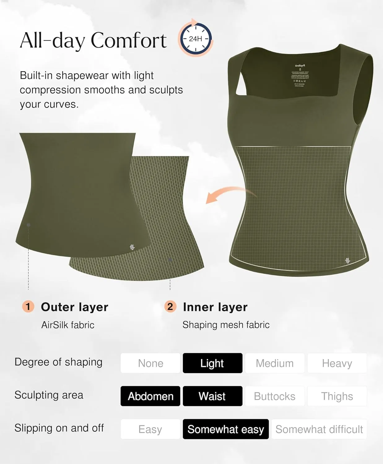 Popilush Shapewear Tank Top For Women - Square Neck Sleeveless Women'S Basic Tummy Control Tops Summer Outfits Going Out Tops