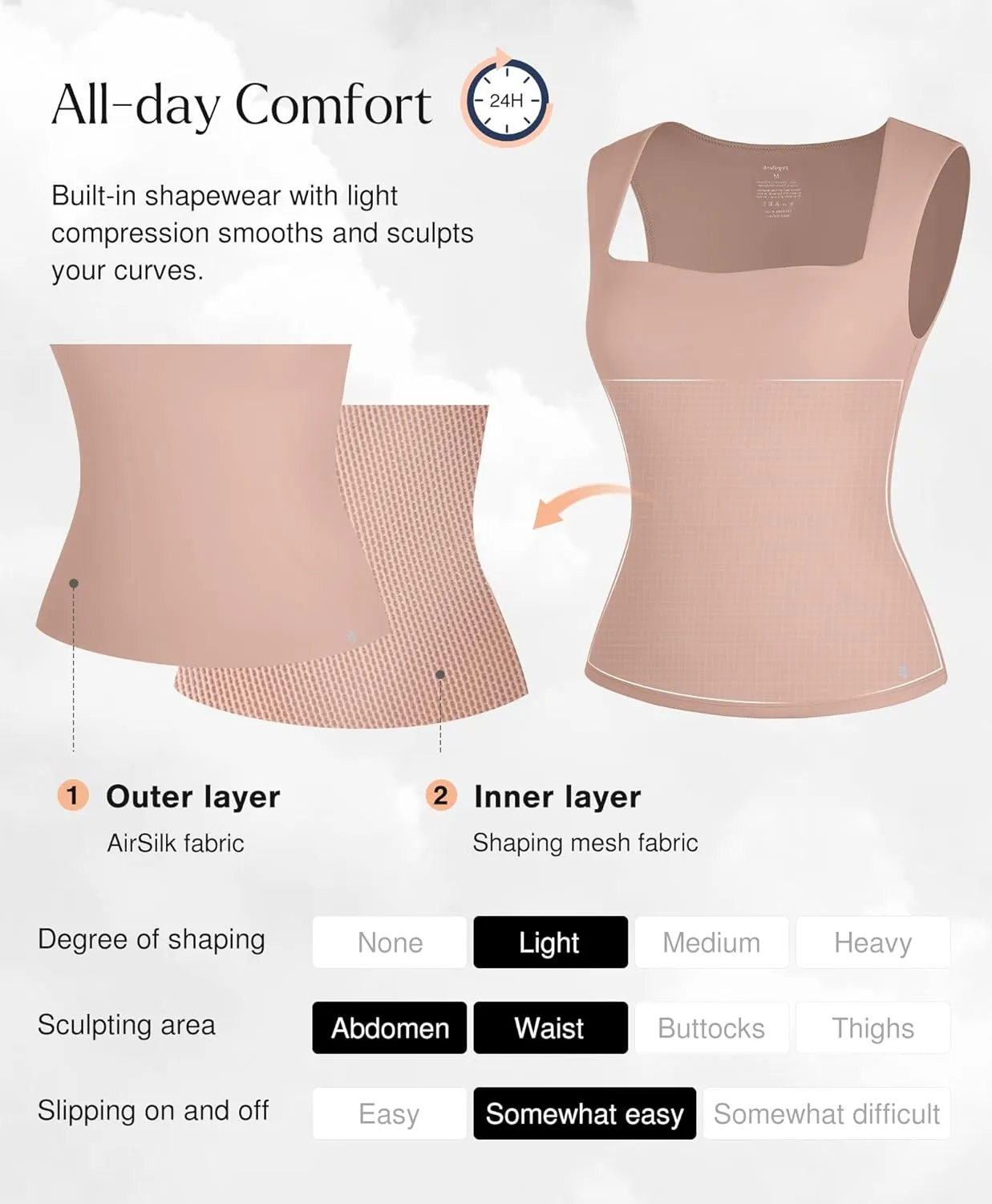Popilush Shapewear Tank Top For Women - Square Neck Sleeveless Women'S Basic Tummy Control Tops Summer Outfits Going Out Tops