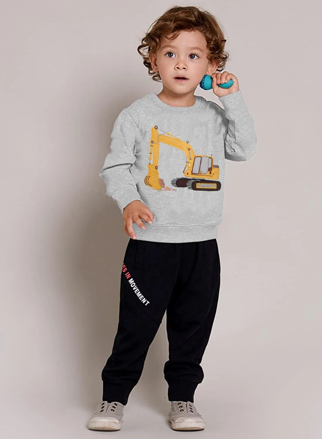 Popshion Boys Crewneck Sweatshirt Monster Truck Dinosaur Shirts Cotton Lightweight Pullover Sweater for Kids