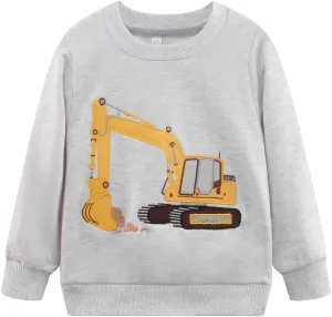 Popshion Boys Crewneck Sweatshirt Monster Truck Dinosaur Shirts Cotton Lightweight Pullover Sweater for Kids