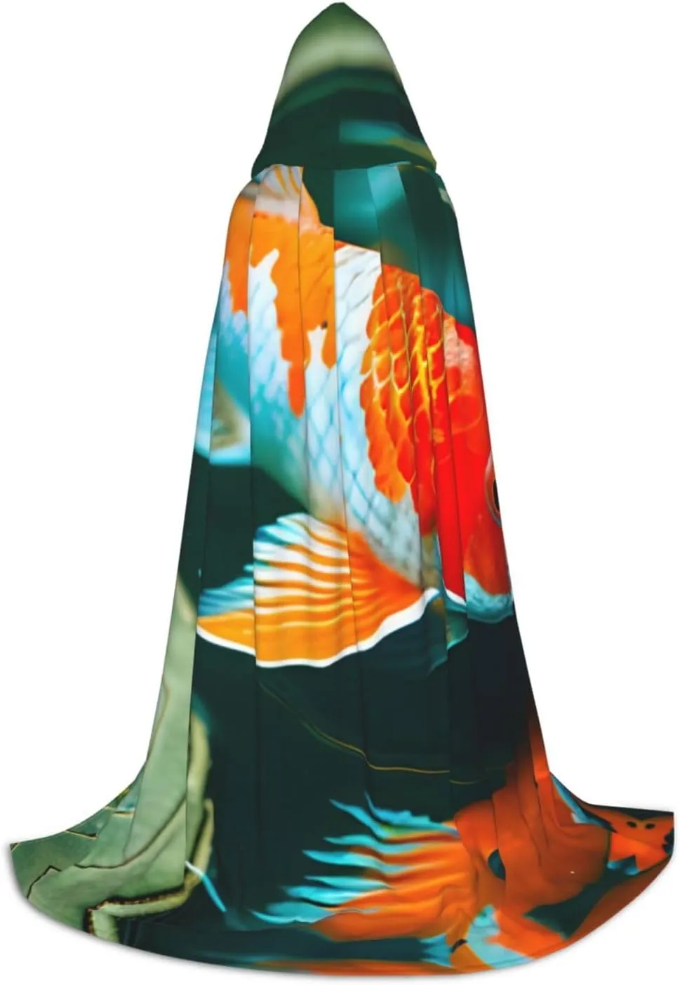 Pretty Koi Fish Hooded Cloak Coat Winter Warm Long Cloak Cosplay Costumes Outerwear Carnivals Hoodies Capes