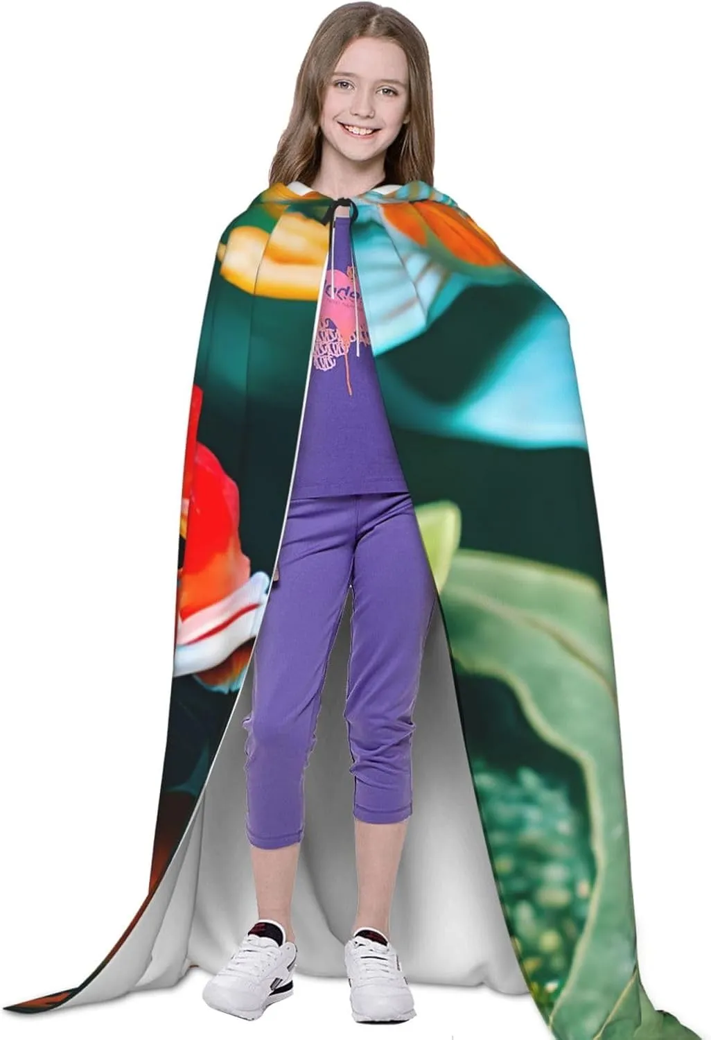 Pretty Koi Fish Hooded Cloak Coat Winter Warm Long Cloak Cosplay Costumes Outerwear Carnivals Hoodies Capes