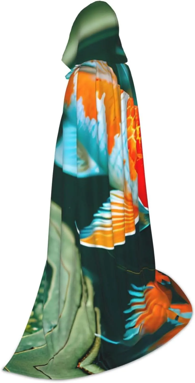 Pretty Koi Fish Hooded Cloak Coat Winter Warm Long Cloak Cosplay Costumes Outerwear Carnivals Hoodies Capes