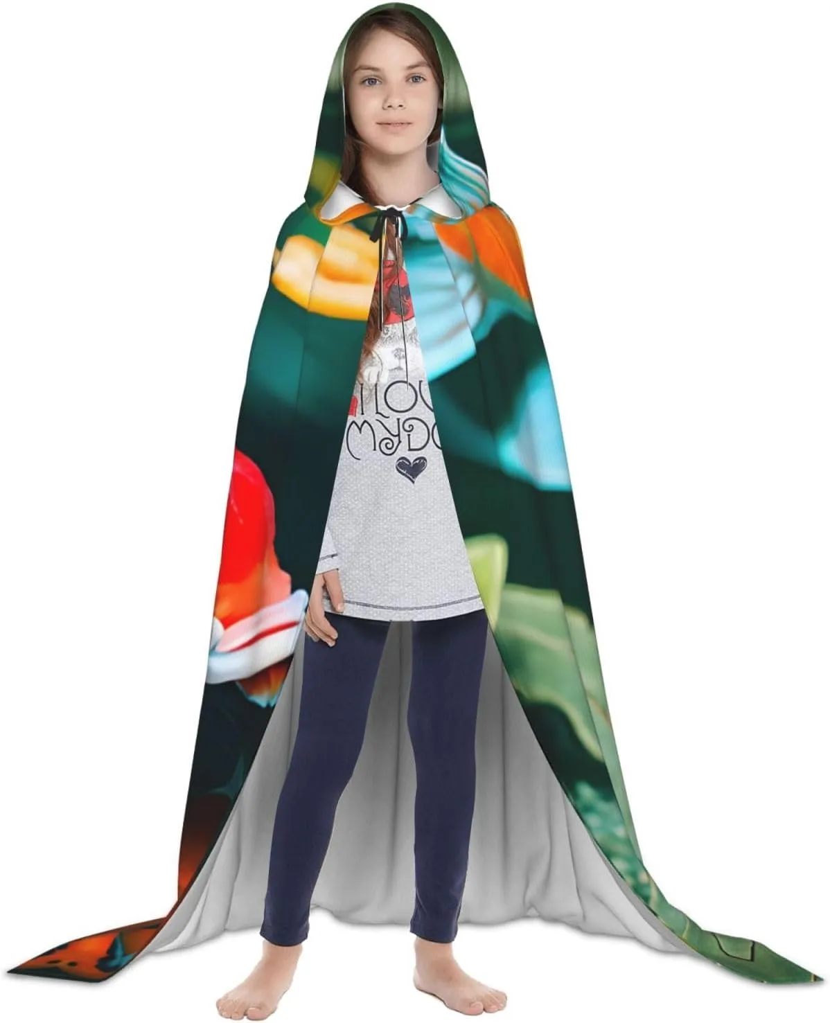 Pretty Koi Fish Hooded Cloak Coat Winter Warm Long Cloak Cosplay Costumes Outerwear Carnivals Hoodies Capes