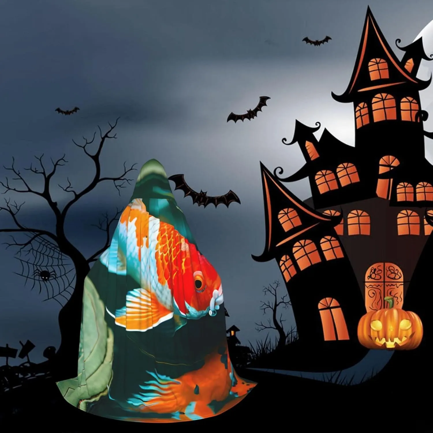 Pretty Koi Fish Hooded Cloak Coat Winter Warm Long Cloak Cosplay Costumes Outerwear Carnivals Hoodies Capes