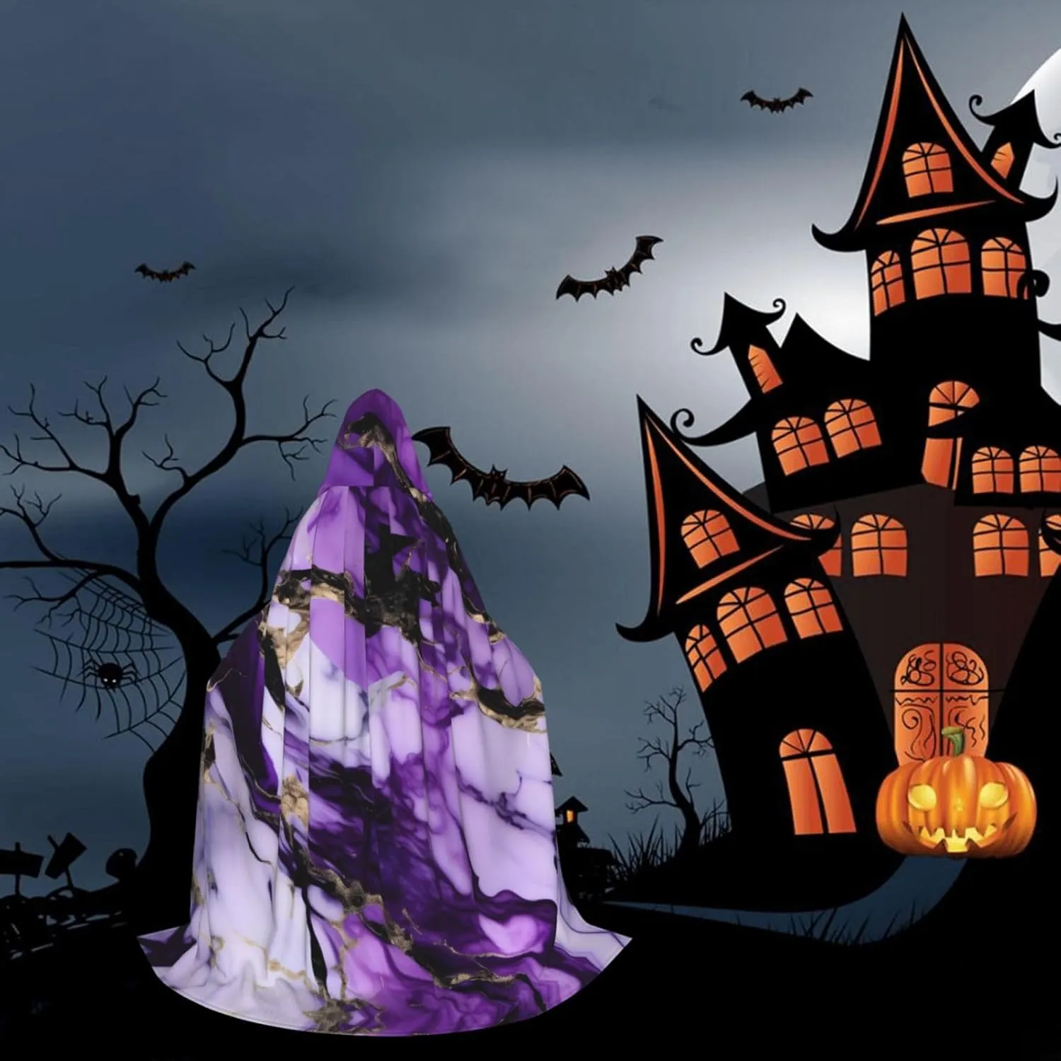 Purple Marble Hooded Cloak Coat Winter Warm Long Cloak Cosplay Costumes Outerwear Carnivals Hoodies Capes