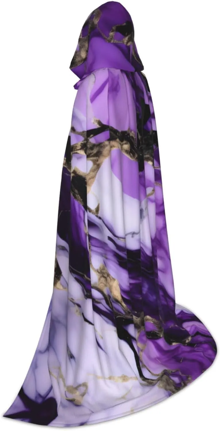 Purple Marble Hooded Cloak Coat Winter Warm Long Cloak Cosplay Costumes Outerwear Carnivals Hoodies Capes
