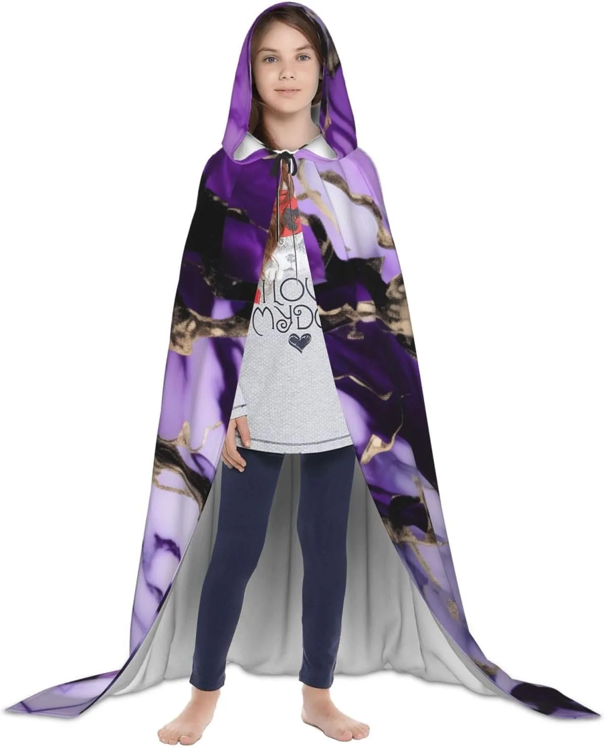 Purple Marble Hooded Cloak Coat Winter Warm Long Cloak Cosplay Costumes Outerwear Carnivals Hoodies Capes
