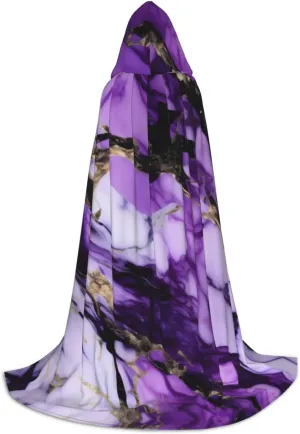 Purple Marble Hooded Cloak Coat Winter Warm Long Cloak Cosplay Costumes Outerwear Carnivals Hoodies Capes