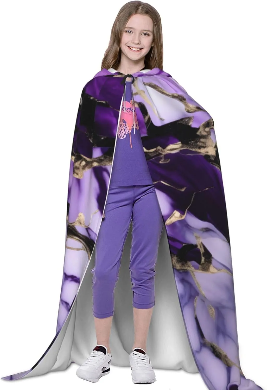 Purple Marble Hooded Cloak Coat Winter Warm Long Cloak Cosplay Costumes Outerwear Carnivals Hoodies Capes