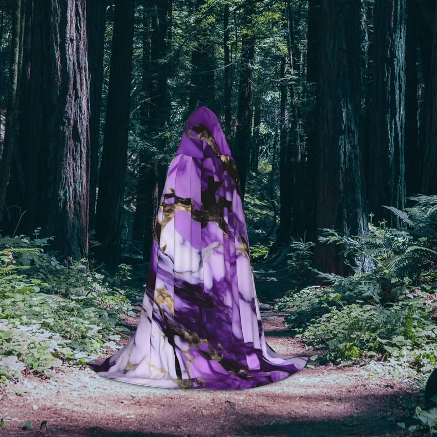 Purple Marble Hooded Cloak Coat Winter Warm Long Cloak Cosplay Costumes Outerwear Carnivals Hoodies Capes