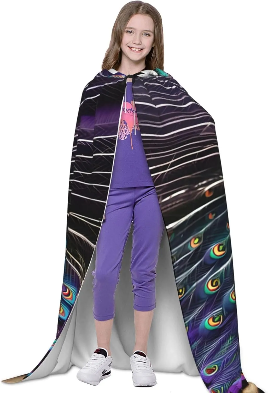 Purple Peacock Hooded Cloak Coat Winter Warm Long Cloak Cosplay Costumes Outerwear Carnivals Hoodies Capes