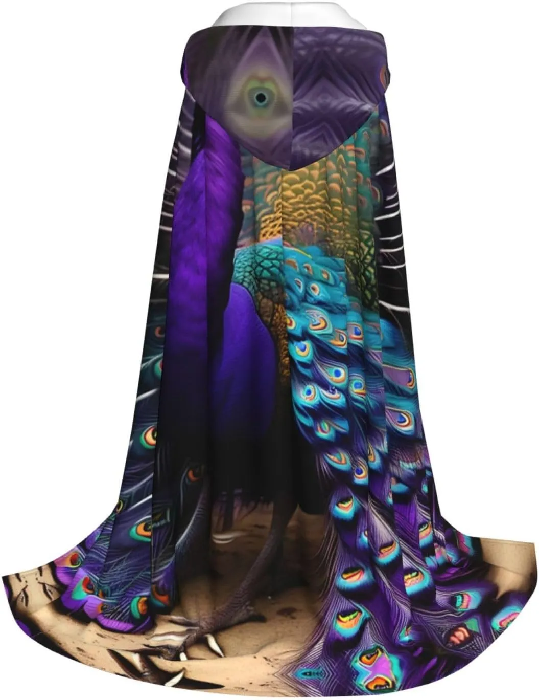 Purple Peacock Hooded Cloak Coat Winter Warm Long Cloak Cosplay Costumes Outerwear Carnivals Hoodies Capes