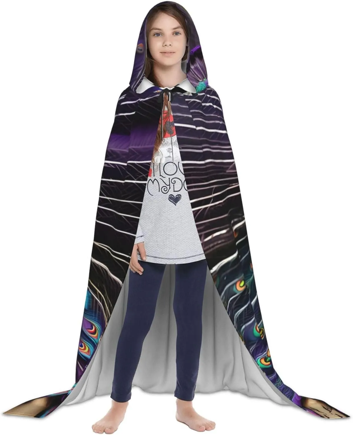 Purple Peacock Hooded Cloak Coat Winter Warm Long Cloak Cosplay Costumes Outerwear Carnivals Hoodies Capes