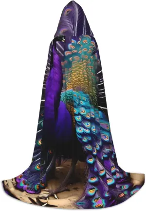 Purple Peacock Hooded Cloak Coat Winter Warm Long Cloak Cosplay Costumes Outerwear Carnivals Hoodies Capes