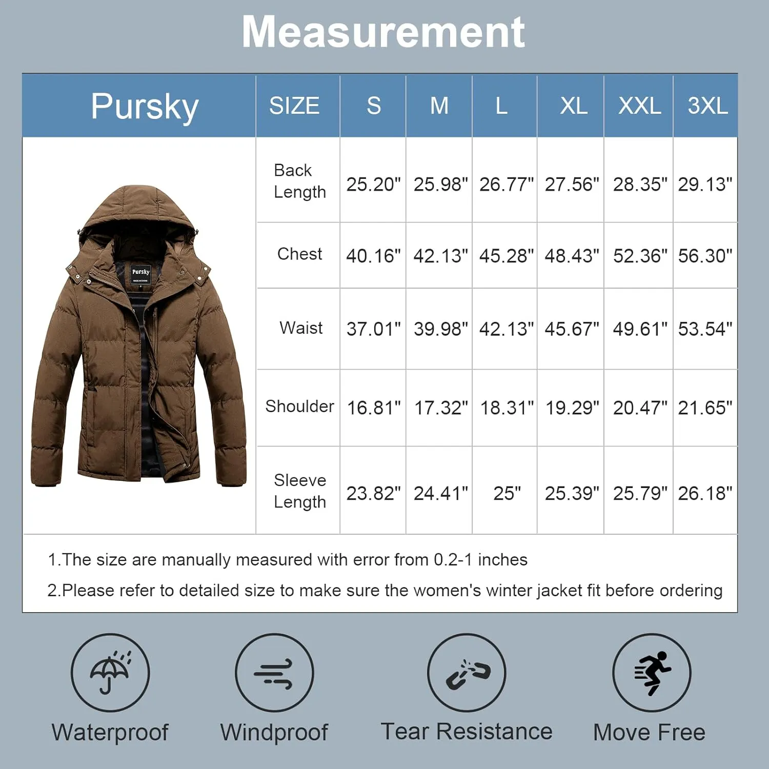 Pursky Women's Warm Winter Thicken Coat Waterproof Cropped Jackets Parka With Removable Hood