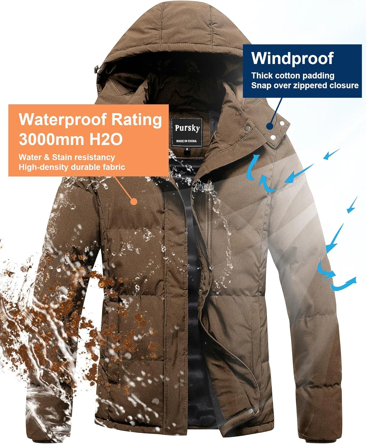 Pursky Women's Warm Winter Thicken Coat Waterproof Cropped Jackets Parka With Removable Hood