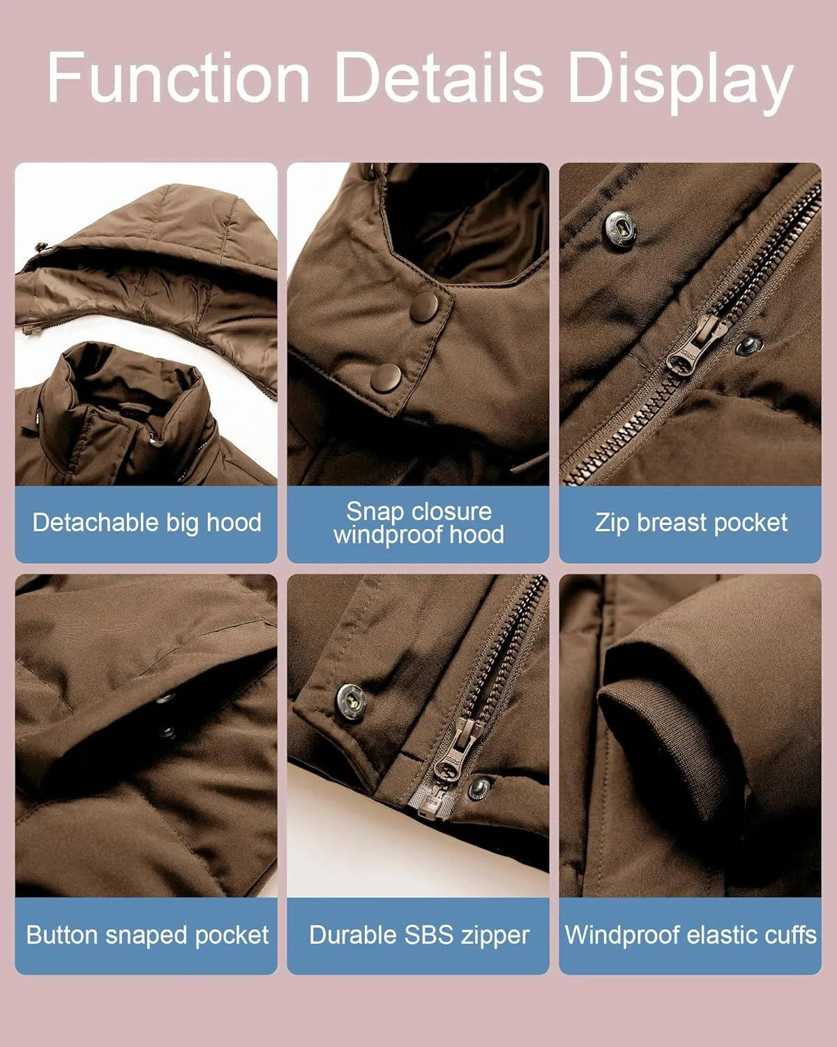 Pursky Women's Warm Winter Thicken Coat Waterproof Cropped Jackets Parka With Removable Hood