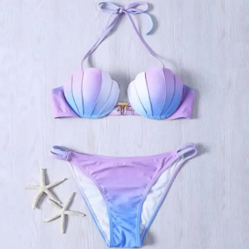 Push Up Padded Mermaid Shell Bra Bikini Set