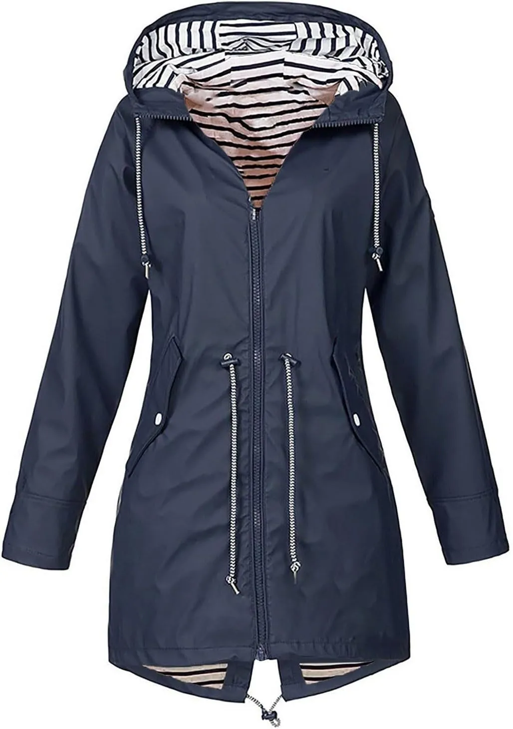Rain Coats For Women Lightweight Anorak Solid Stripe Rain Jacket Outdoor Plus Waterproof Hooded Raincoat Windproof