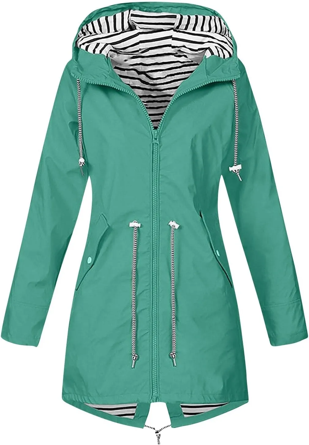 Rain Coats For Women Lightweight Anorak Solid Stripe Rain Jacket Outdoor Plus Waterproof Hooded Raincoat Windproof