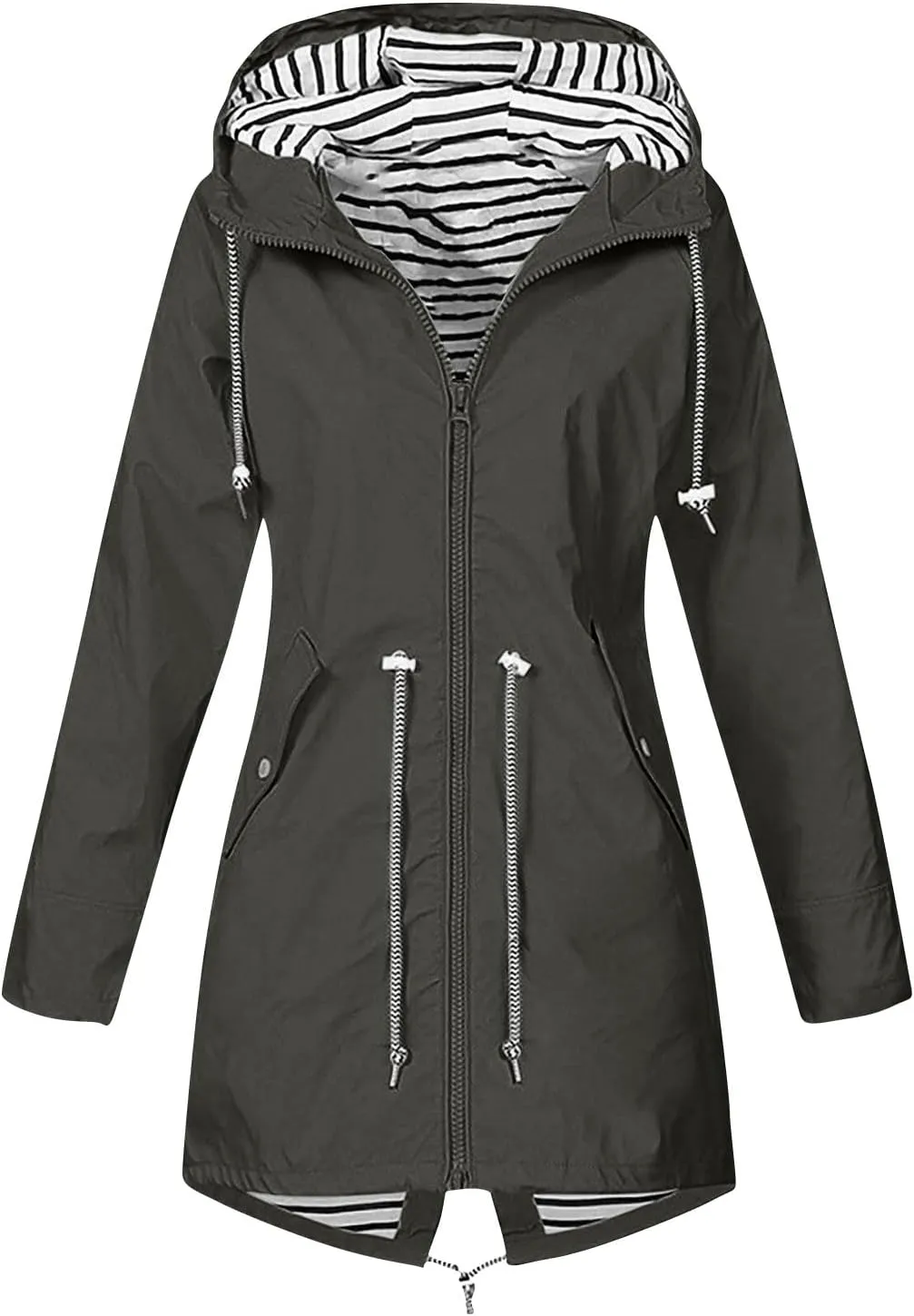 Rain Coats For Women Lightweight Anorak Solid Stripe Rain Jacket Outdoor Plus Waterproof Hooded Raincoat Windproof