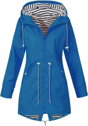 Rain Coats For Women Lightweight Anorak Solid Stripe Rain Jacket Outdoor Plus Waterproof Hooded Raincoat Windproof