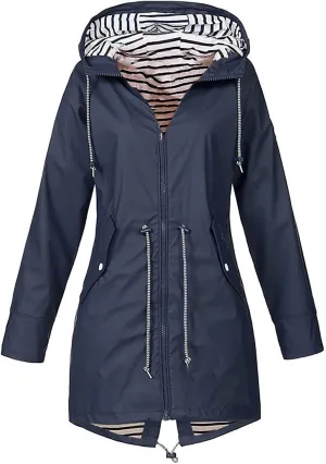 Rain Coats For Women Lightweight Anorak Solid Stripe Rain Jacket Outdoor Plus Waterproof Hooded Raincoat Windproof