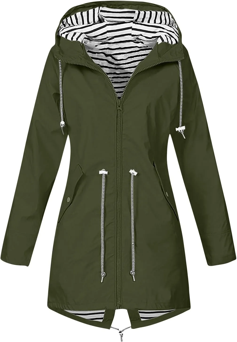 Rain Coats For Women Lightweight Anorak Solid Stripe Rain Jacket Outdoor Plus Waterproof Hooded Raincoat Windproof