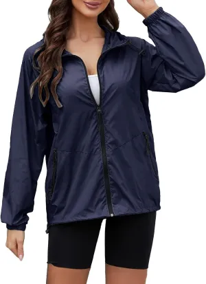 Rain Jacket Women Lightweight Waterproof Windbreaker Jacket Hooded Packable Rain Coats with Pockets