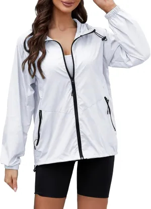 Rain Jacket Women Lightweight Waterproof Windbreaker Jacket Hooded Packable Rain Coats with Pockets
