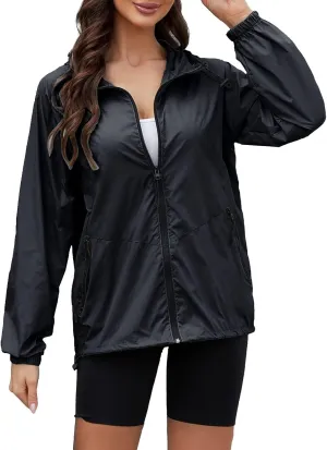 Rain Jacket Women Lightweight Waterproof Windbreaker Jacket Hooded Packable Rain Coats with Pockets