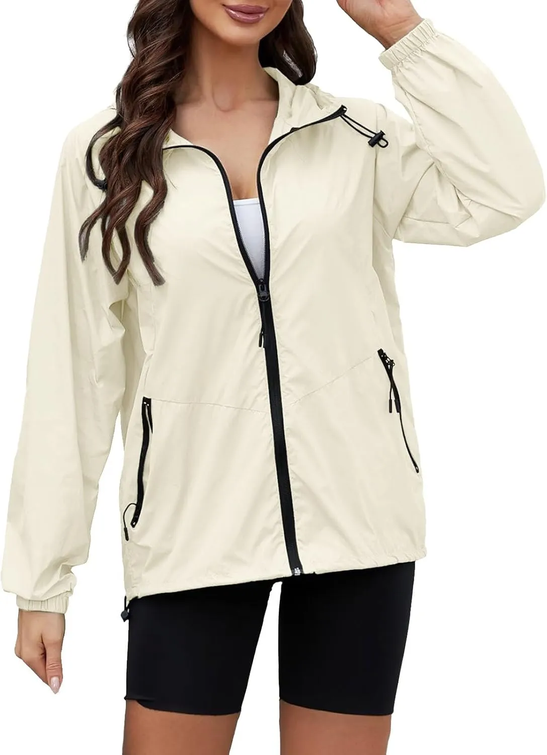 Rain Jacket Women Lightweight Waterproof Windbreaker Jacket Hooded Packable Rain Coats with Pockets