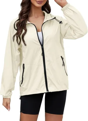 Rain Jacket Women Lightweight Waterproof Windbreaker Jacket Hooded Packable Rain Coats with Pockets