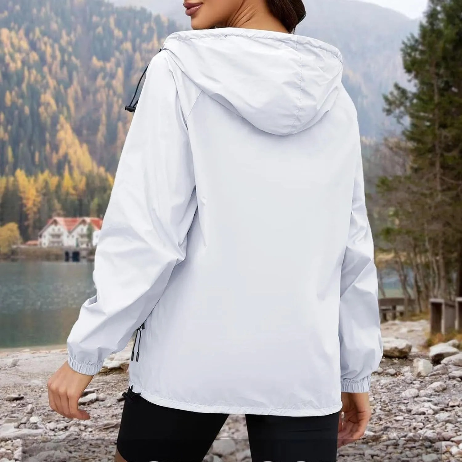 Rain Jacket Women Lightweight Waterproof Windbreaker Jacket Hooded Packable Rain Coats with Pockets
