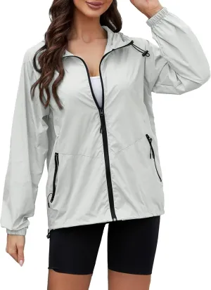 Rain Jacket Women Lightweight Waterproof Windbreaker Jacket Hooded Packable Rain Coats with Pockets