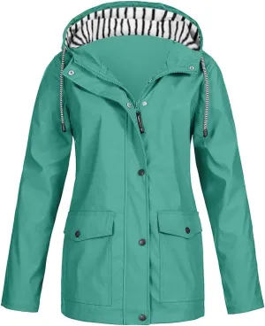 Rain Jacket Women Waterproof Windbreaker Rain Jacket Lightweight Striped Climbing Outdoor Hooded Coats Spring 2025
