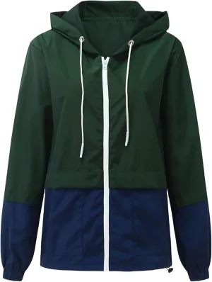Rain Jackets for Women Long Sleeve Zipper Rain Coats Packable Hooded Waterproof Windbreaker Outdoor Active Raincoat