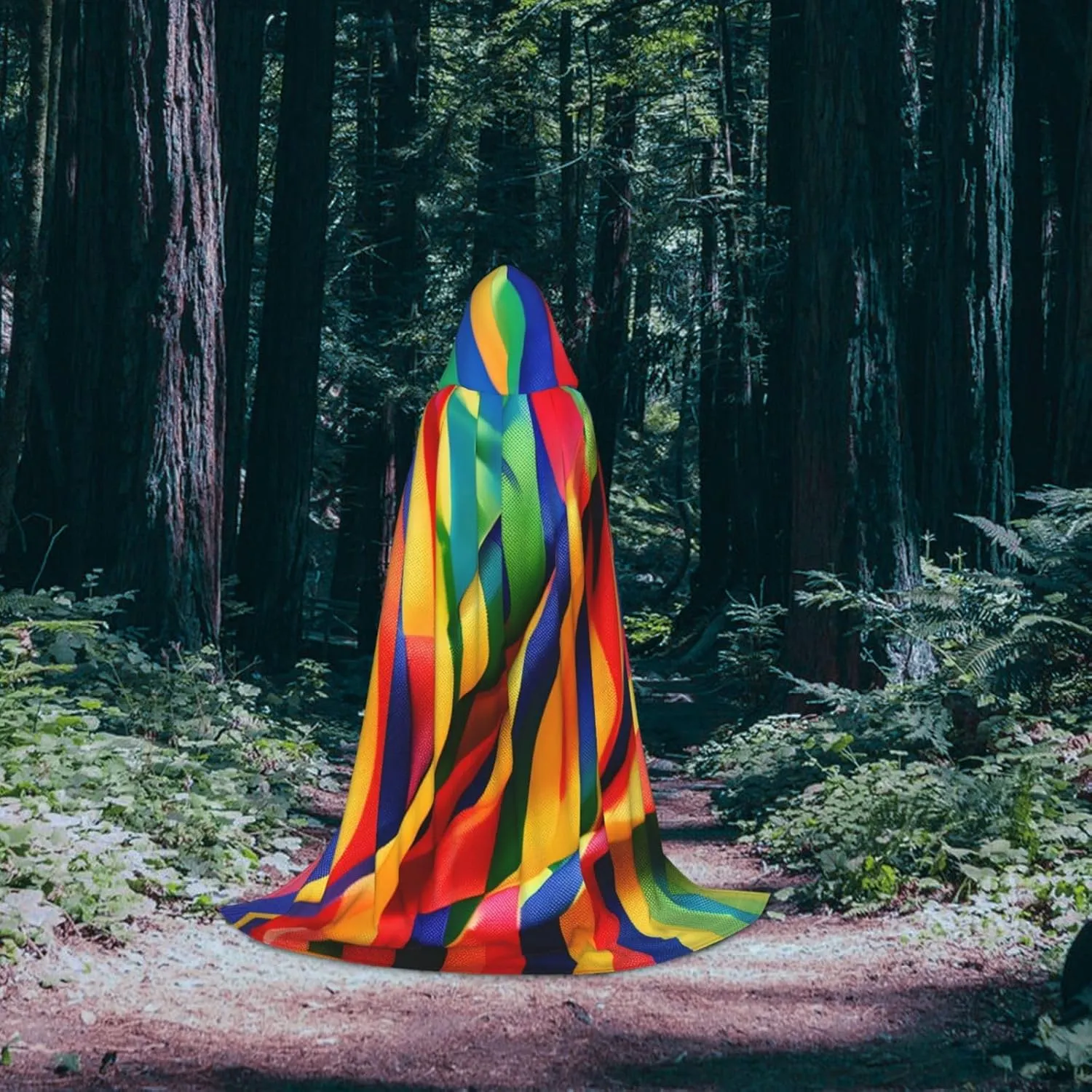Rainbow Color Stripe Hooded Cloak Coat Winter Warm Long Cloak Cosplay Costumes Outerwear Carnivals Hoodies Capes