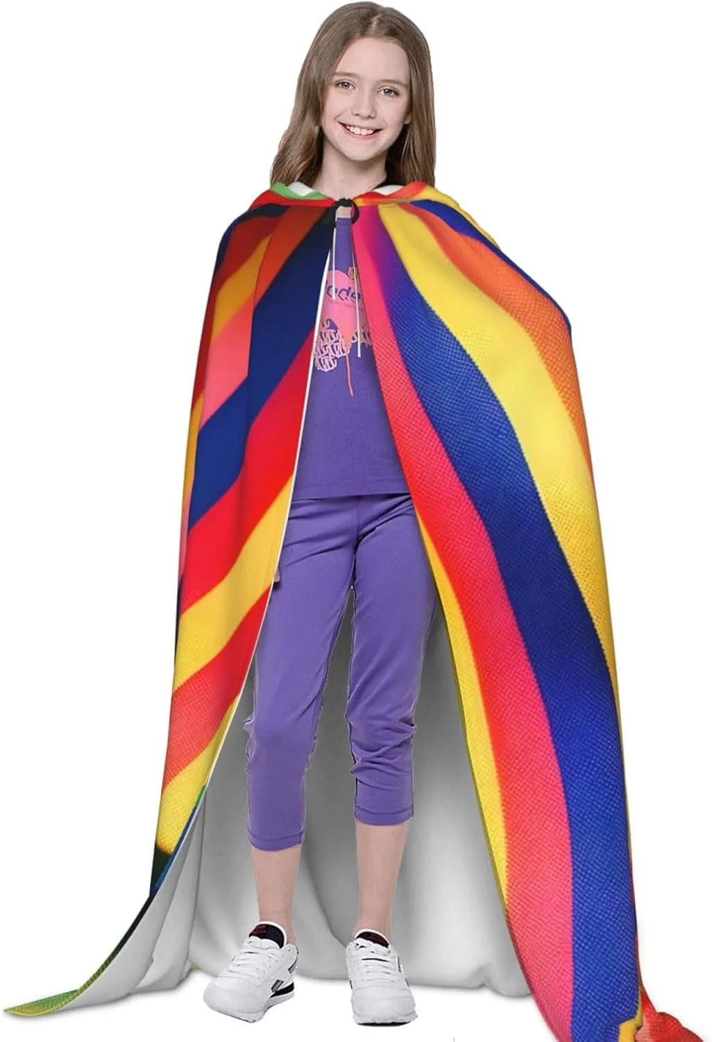 Rainbow Color Stripe Hooded Cloak Coat Winter Warm Long Cloak Cosplay Costumes Outerwear Carnivals Hoodies Capes