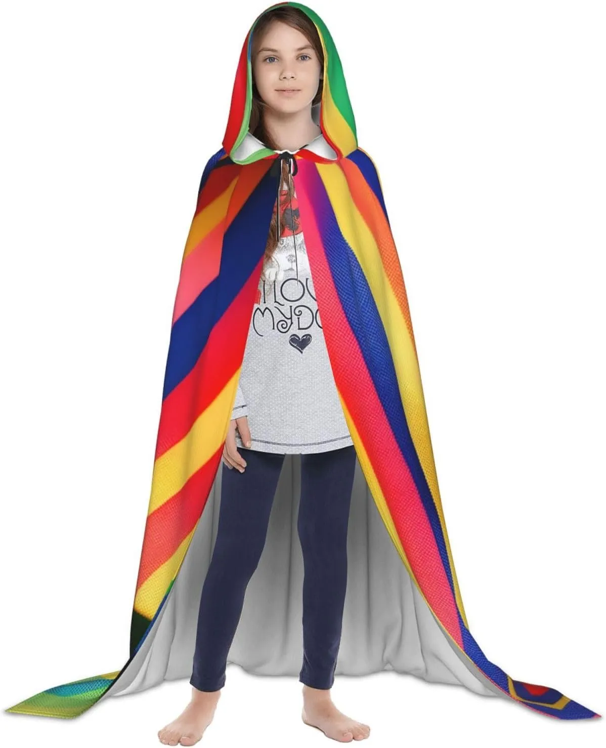 Rainbow Color Stripe Hooded Cloak Coat Winter Warm Long Cloak Cosplay Costumes Outerwear Carnivals Hoodies Capes