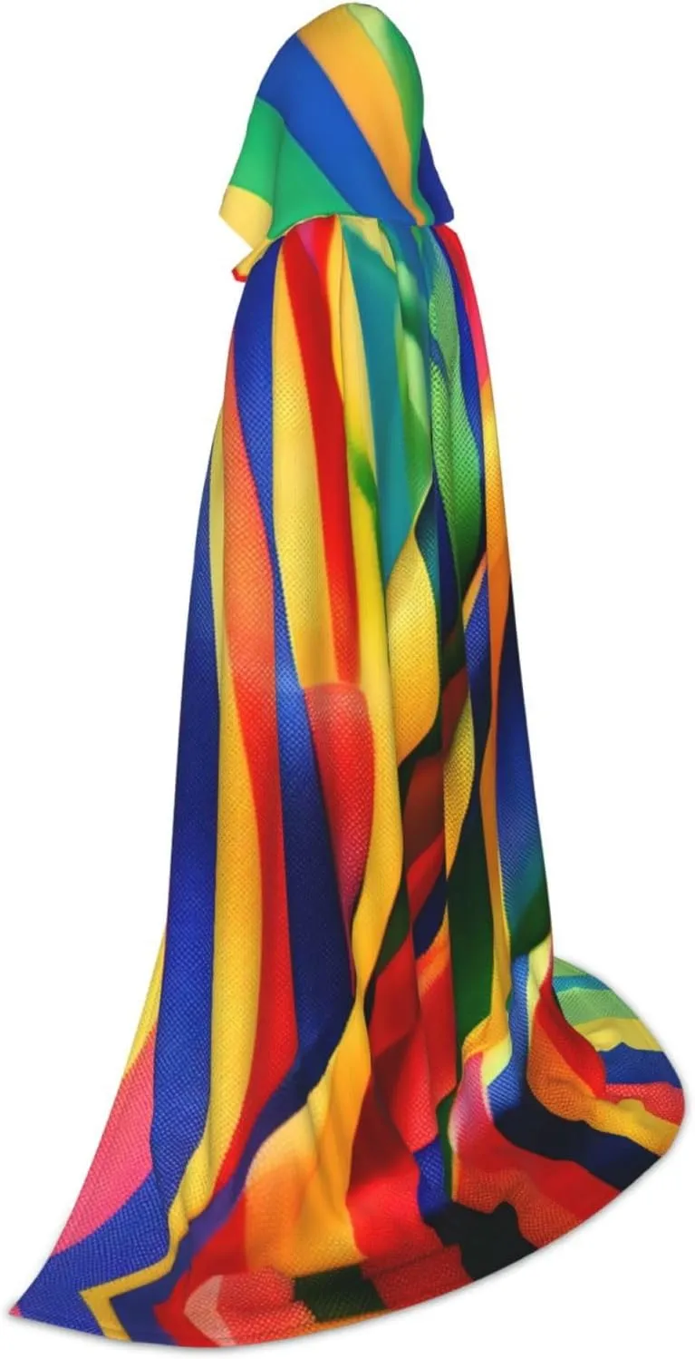 Rainbow Color Stripe Hooded Cloak Coat Winter Warm Long Cloak Cosplay Costumes Outerwear Carnivals Hoodies Capes