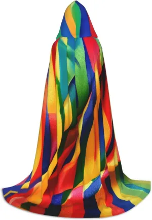 Rainbow Color Stripe Hooded Cloak Coat Winter Warm Long Cloak Cosplay Costumes Outerwear Carnivals Hoodies Capes