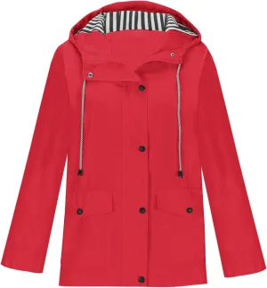 Raincoat for Women Solid Rain Jacket Outdoor Drawstring Hooded Rain Coat Windproof Windbreaker Travel Outwear