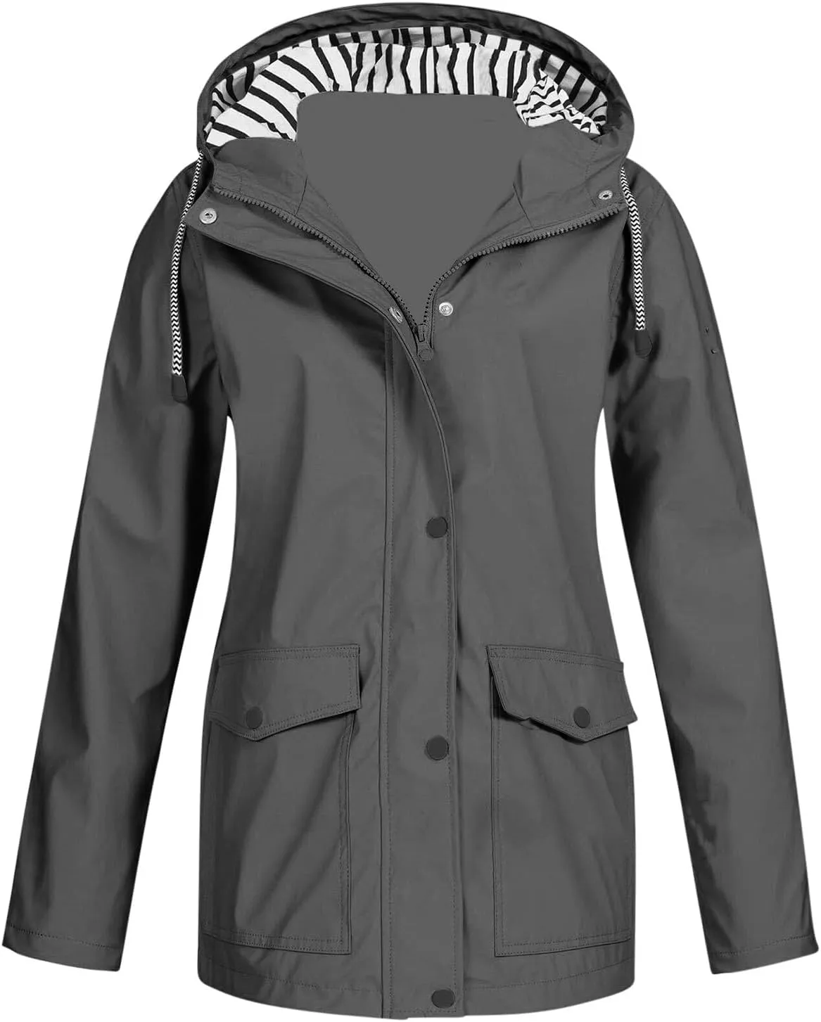 Raincoat for Women Solid Rain Jacket Outdoor Drawstring Hooded Rain Coat Windproof Windbreaker Travel Outwear