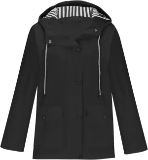 Raincoat for Women Solid Rain Jacket Outdoor Drawstring Hooded Rain Coat Windproof Windbreaker Travel Outwear
