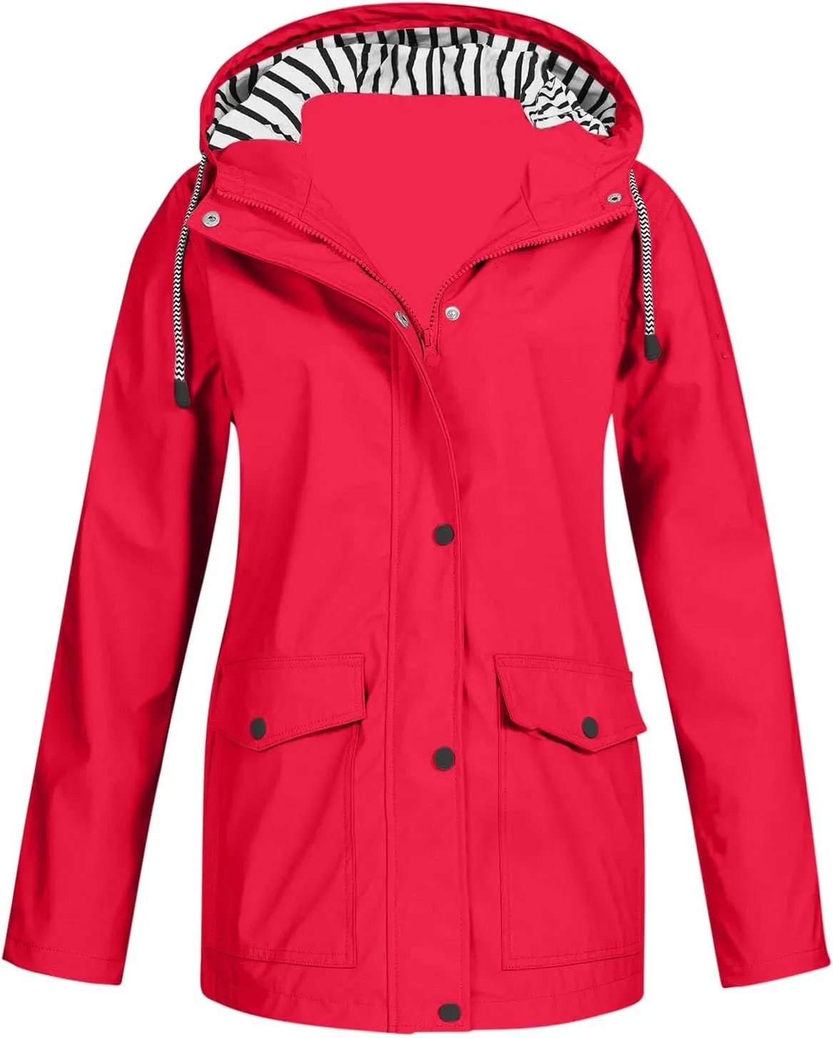 Raincoat for Women Solid Rain Jacket Outdoor Drawstring Hooded Rain Coat Windproof Windbreaker Travel Outwear