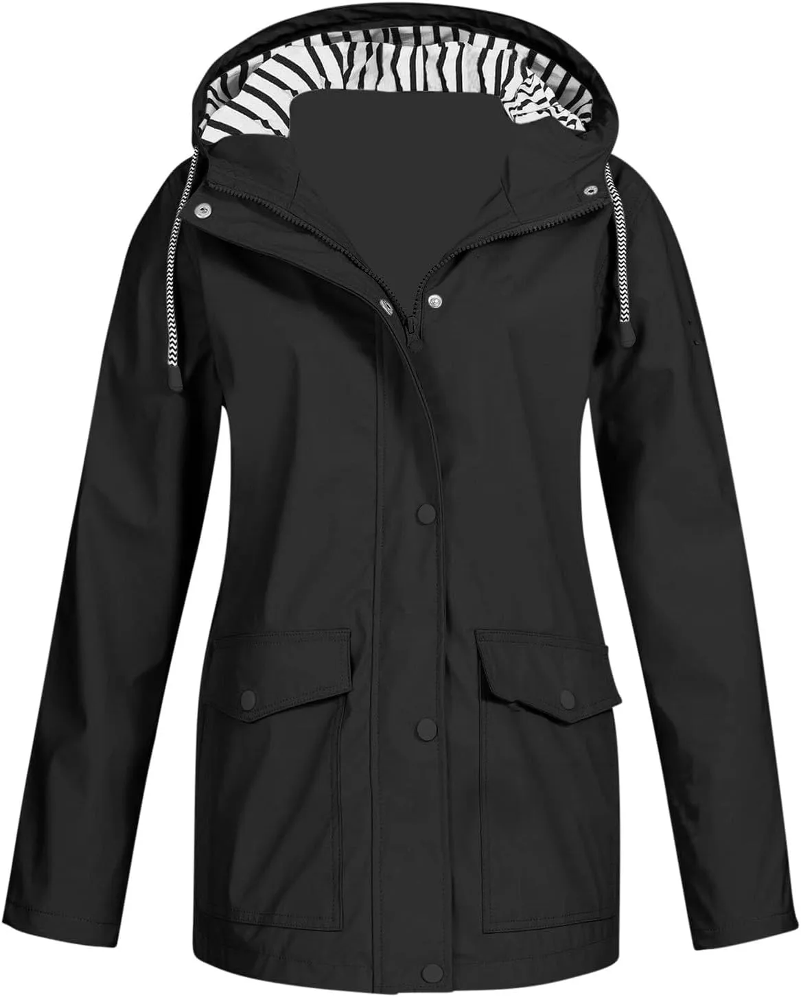 Raincoat for Women Solid Rain Jacket Outdoor Drawstring Hooded Rain Coat Windproof Windbreaker Travel Outwear