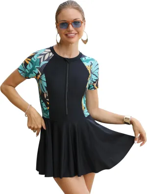 Rash Guard for Women Short Sleeve One Piece Swimsuit UV UPF 50  Swim Shirt Bathing Suit Modest Swimwear