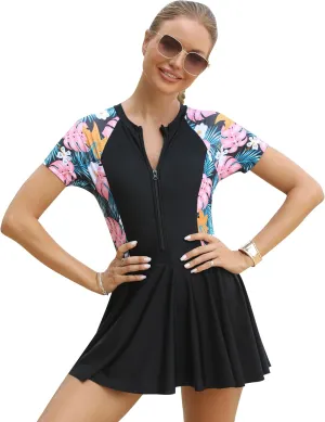 Rash Guard for Women Short Sleeve One Piece Swimsuit UV UPF 50  Swim Shirt Bathing Suit Modest Swimwear